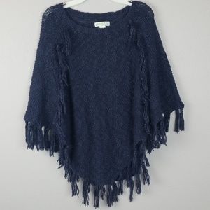 Garnet Hill Kids Poncho Navy Blue Girls Tassels L